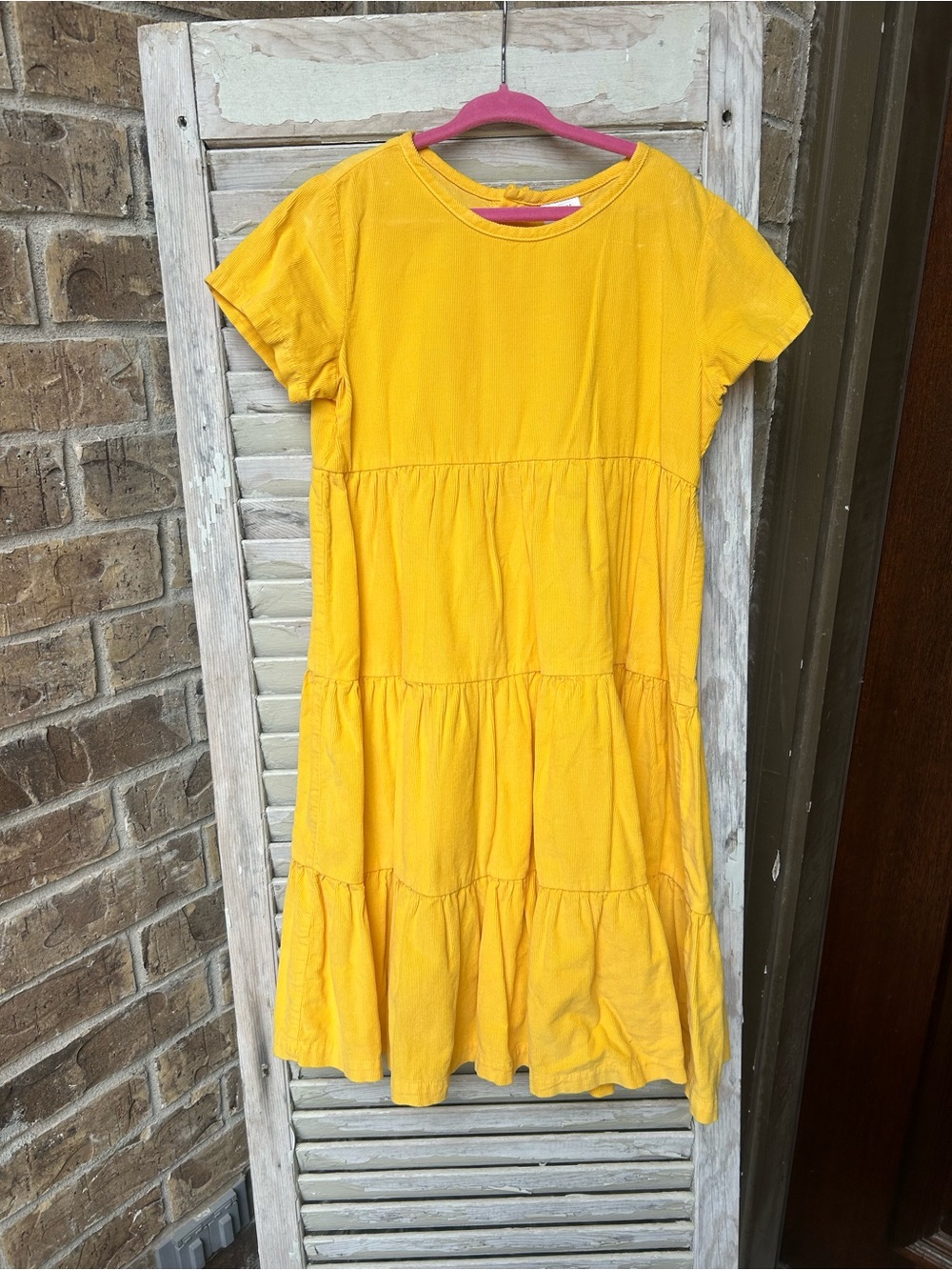 Hanna Andersson Girls Corduroy Dress 130 or 8  Yellow Tiered Fall Cotton. Good u